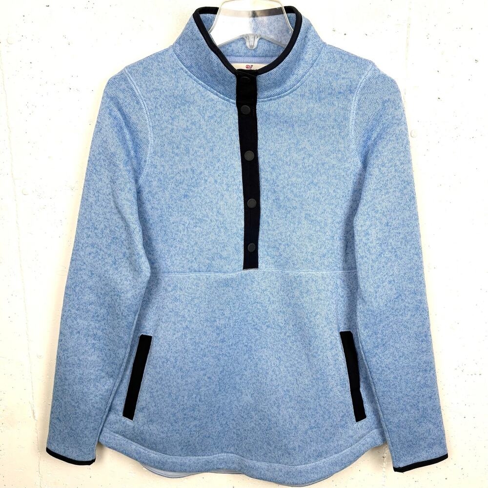 Vineyard Vines Womens 1/2 Snap Fleece Pullover Blue Poly Soft Pockets Size Small